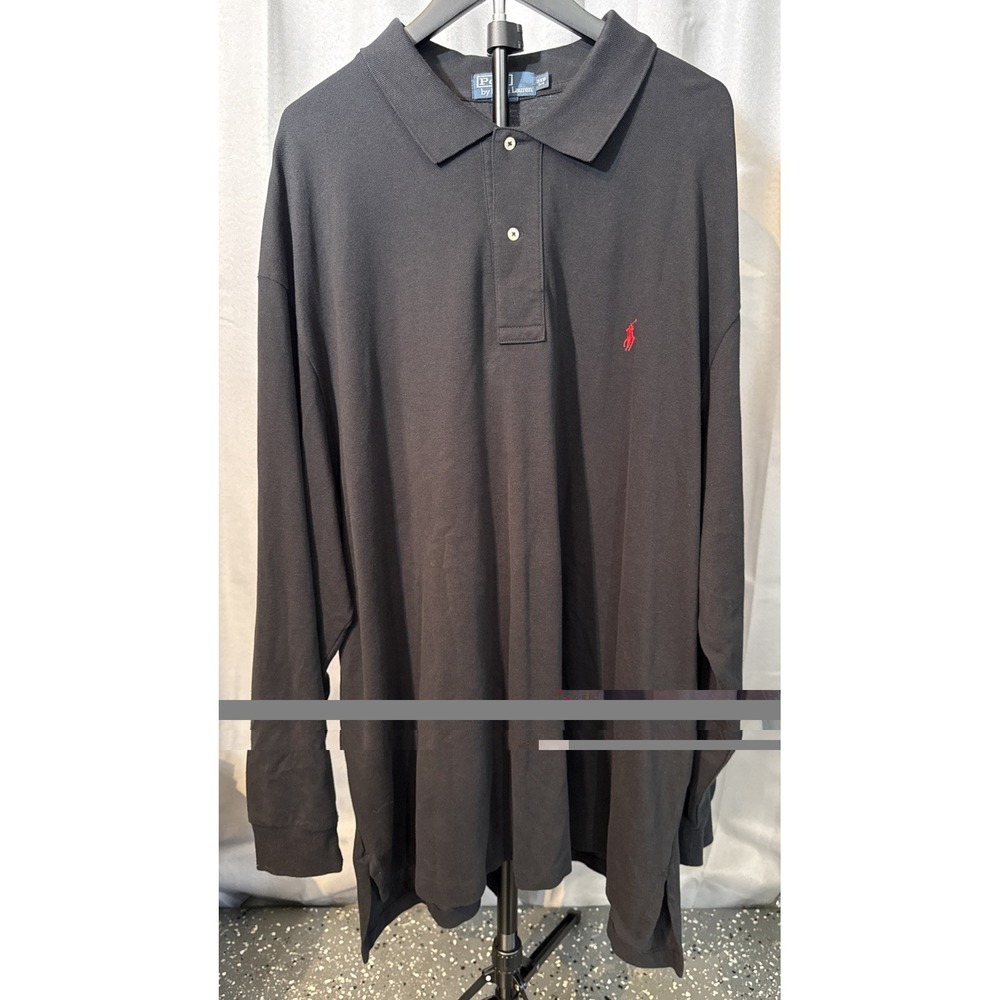 Polo Ralph Lauren Shirt Mens 3XB Big Long Sleeve Black Red Pony Pique Cotton